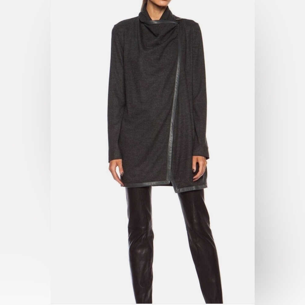 Helmut Lang Charcoal Gray Draped wool and leather jacket size S